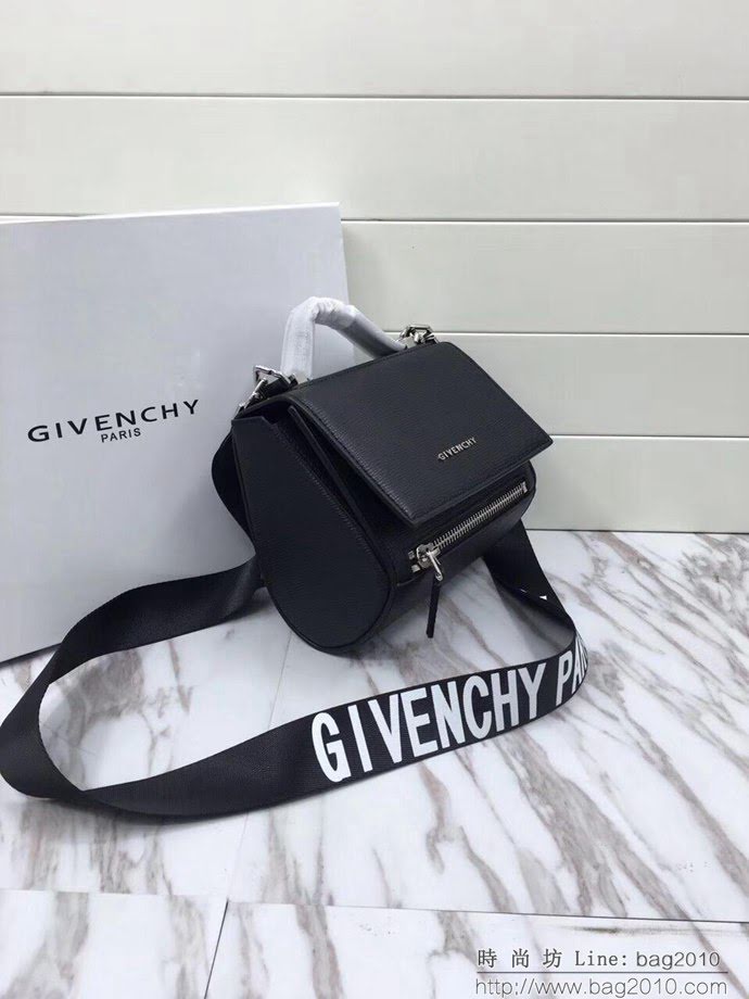 GlVENCHY紀梵希 2017春夏女裝系列 GIVENCHY Logo寬肩帶裝飾 黑色Pandora Box手袋 斜挎包 經典實用  tsg1124